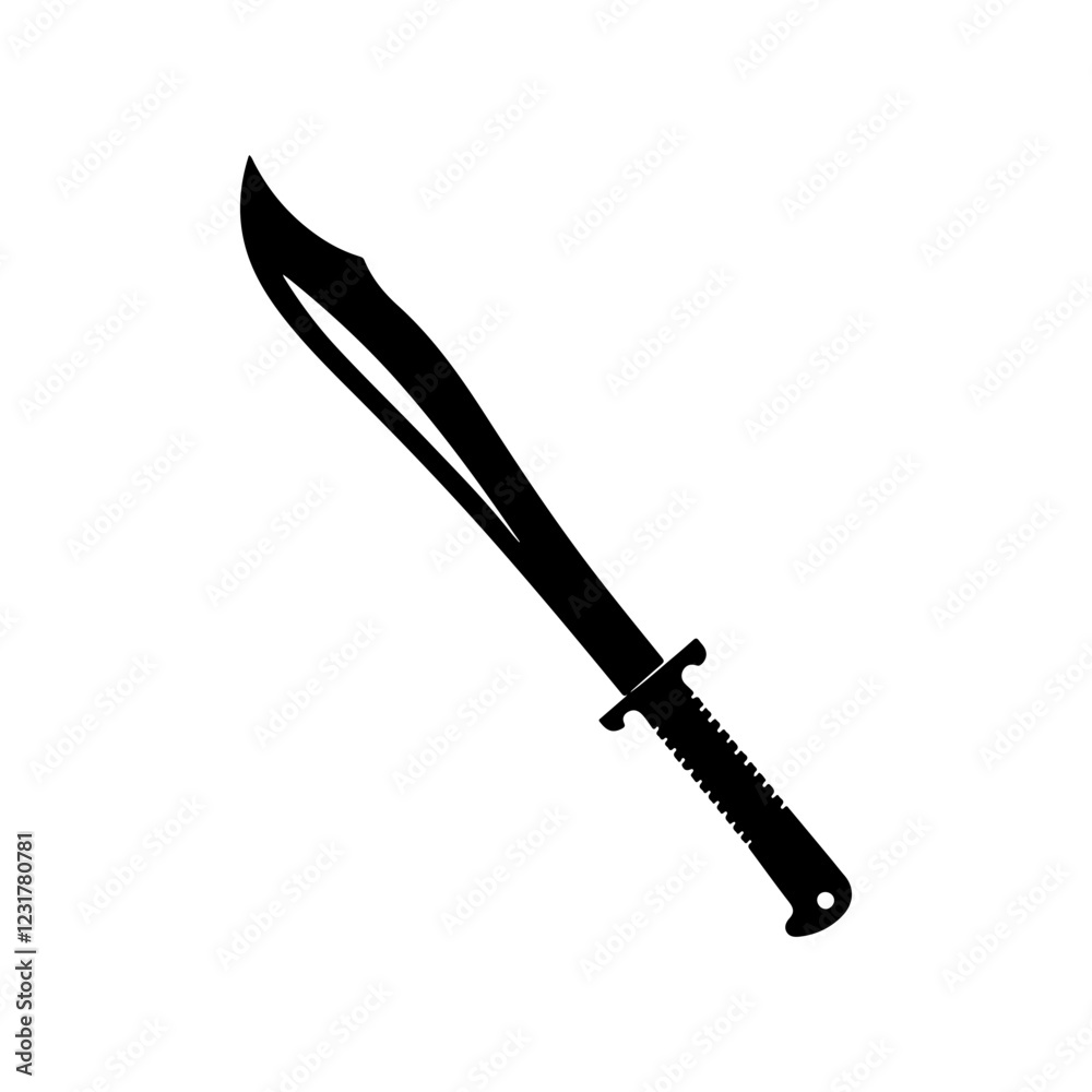 Old machete icon silhouette vector illustration design on white background. Old machete icon silhouette vector illustration design on white background.