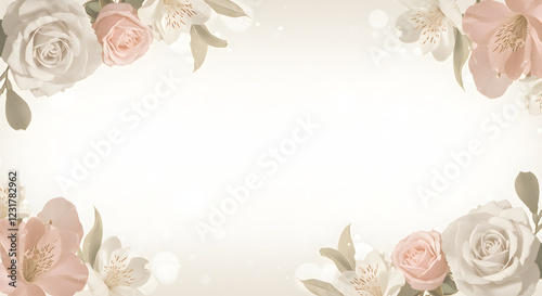 Elegant Floral Frame Pastel Roses and Blossoms for Wedding Invitations, Greeting Cards, and Digital Designs