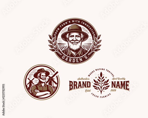 Set vintage bundle classic badge farm house market logo design for business company