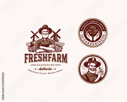 Set vintage bundle classic badge farm house market logo design for business company