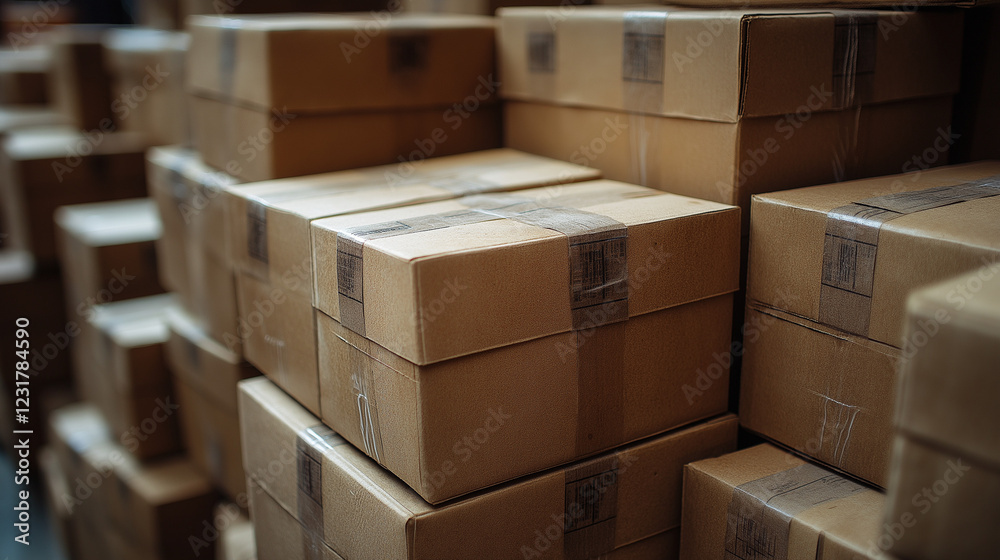 Cardboard boxes on pallet delivery and transportation logistics storage Cardboard boxes on pallet delivery and transportation logistics storage