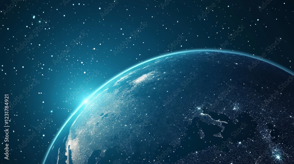 Fototapeta premium Stunning Night View of Earth from Space, Showing City Lights and Stars