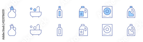 Hotel Management icon set in two styles, Duotone and Thin Line style. Editable stroke. cooking oil, bleach, abrasive detergent, burner, bathtubshower