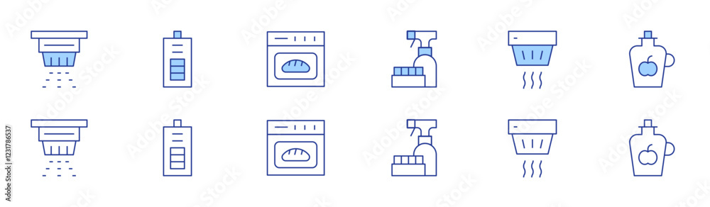Hotel Management icon set in two styles, Duotone and Thin Line style. Editable stroke. oven, vinegar, abrasive detergent, smoke alarm, battery Hotel Management icon set in two styles, Duotone and Thin Line style. Editable stroke. oven, vinegar, abrasive detergent, smoke alarm, battery