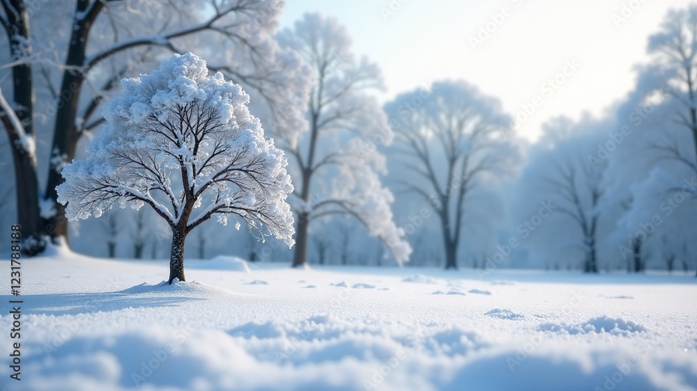 Snowy Park Panorama - Solitary Tree Winter Scene Snowy Park Panorama - Solitary Tree Winter Scene