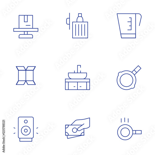 Hotel Management icons set. Thin Line style, editable stroke. kitchen sink, cardboard box flattened, haul away furniture service, dispose of cooking oil