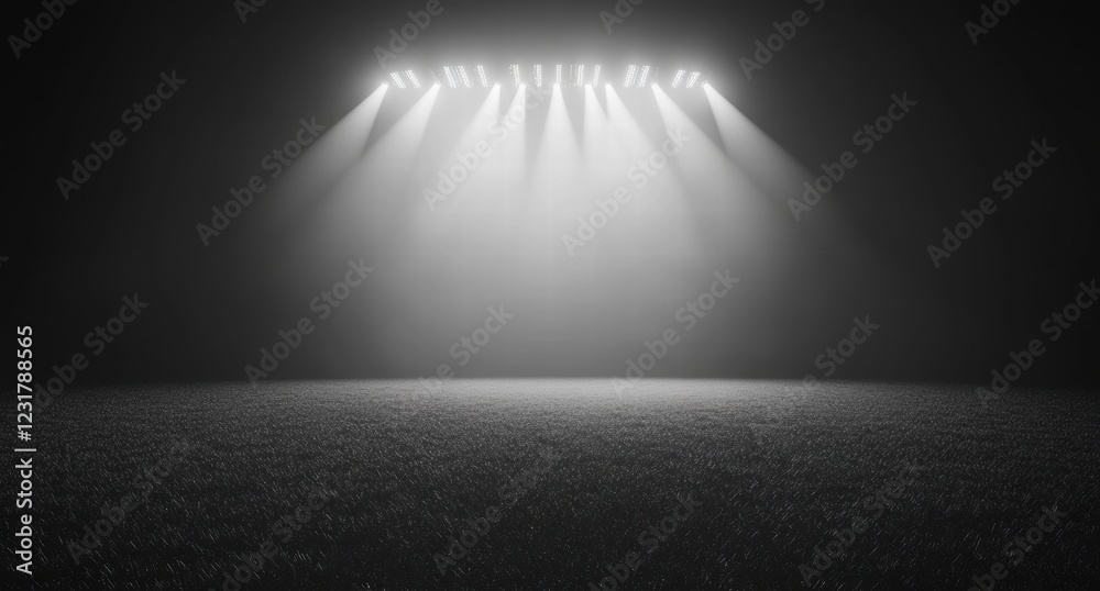 Obraz premium A stadium with a large empty field and a large lighted sign that says 