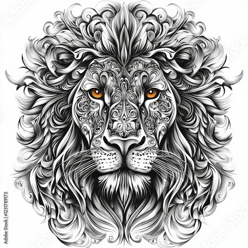 Ornate lion head illustration in intricate patterns photo