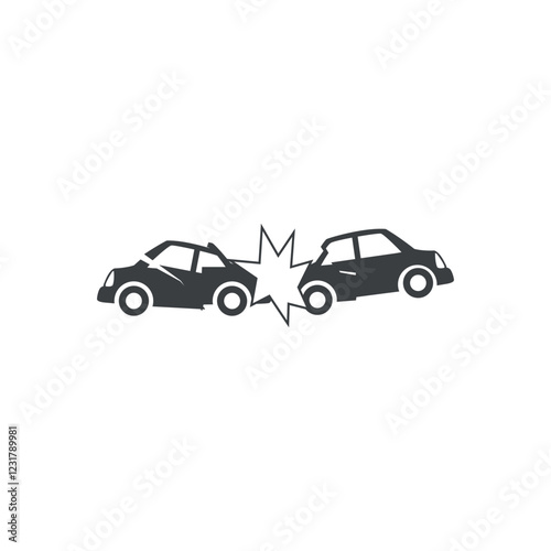 vector flat design illustration of car crash, wrecked car hit.