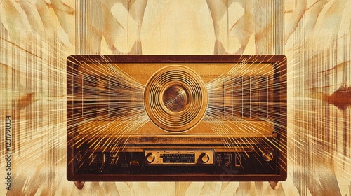 Vintage Soundwaves: Retro Radio Receiver in Poster Aesthetic â€“ 60s Music Vibes, Warm Beige and Brown Hues, Ultra-HD Detail