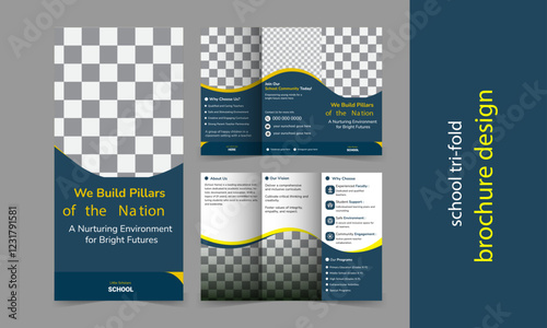 Kids back to school education admission trifold brochure template, school trifold brochure design, kids academy brochure template