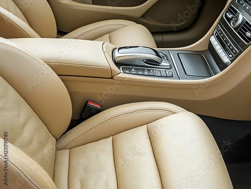 Beige leather car interior, modern design, details photo