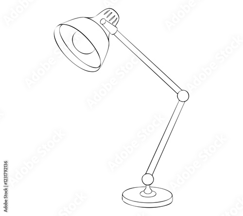 Black classic desk lamp Icon. Vector element of table lighting with a light bulb. Hand drawn illustration silhouette. Study lamp outline sketch.