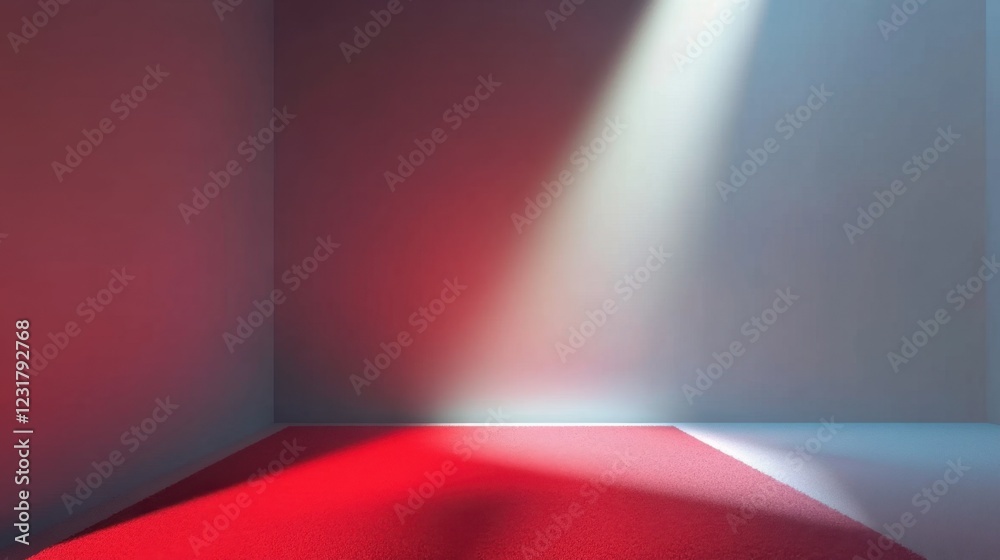 Obraz premium a modern setup featuring a red square podium, showcasing its brilliant shine and reflective qualities. The composition should leave generous empty space for product 