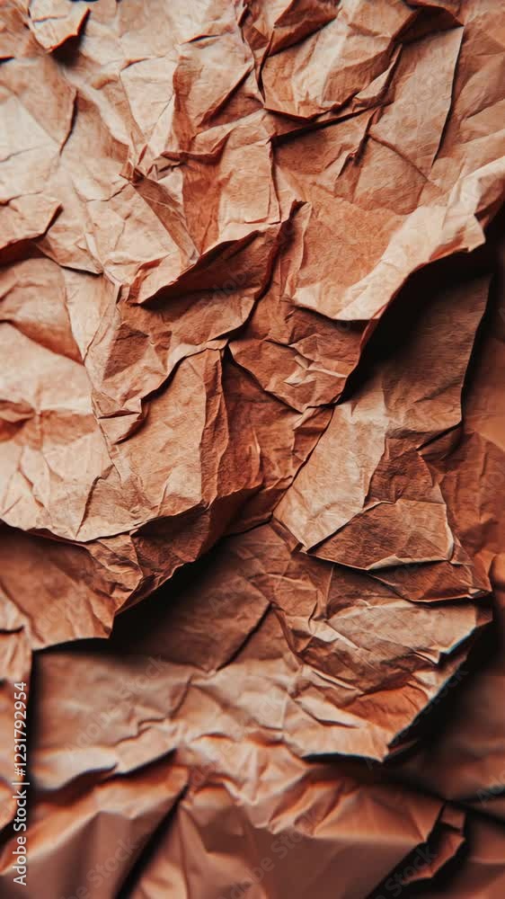 Textured crumpled brown paper creating an abstract pattern in warm tones showcasing depth and dimension Textured crumpled brown paper creating an abstract pattern in warm tones showcasing depth and dimension
