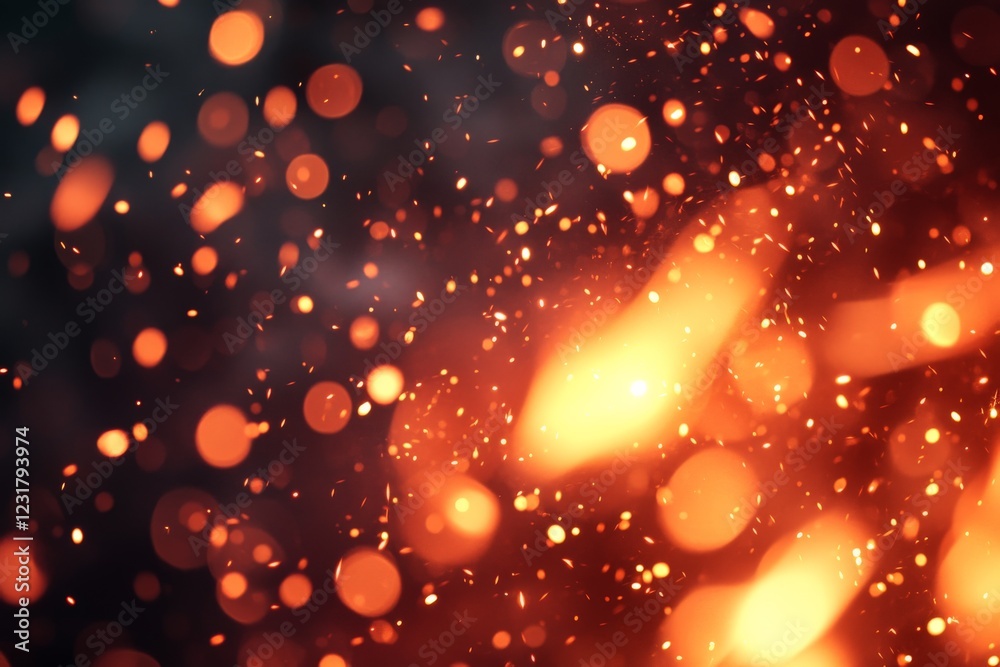 Obraz premium Sparkling embers illuminate the dark during a nighttime fire gathering in a cozy outdoor setting