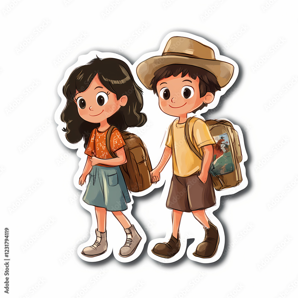 Children exploring nature together on a sunny day in a vibrant setting. Generative AI Children exploring nature together on a sunny day in a vibrant setting. Generative AI