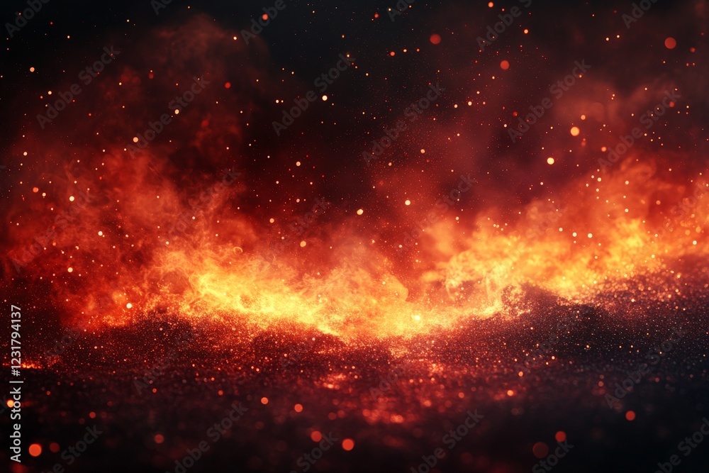Fototapeta premium Vibrant flames and glowing embers creating a captivating fire display at night