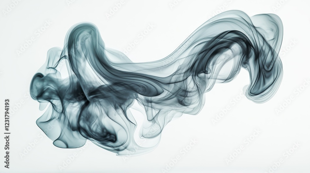 Abstract Blue Smoke Flowing, Dynamic Shape, Artistic Fluid Design, Minimalist Art on White Backdrop