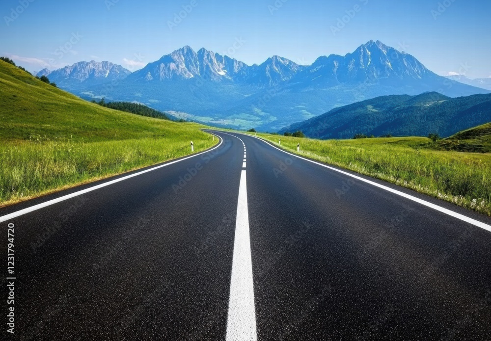 Fototapeta premium A long road with a mountain range in the background