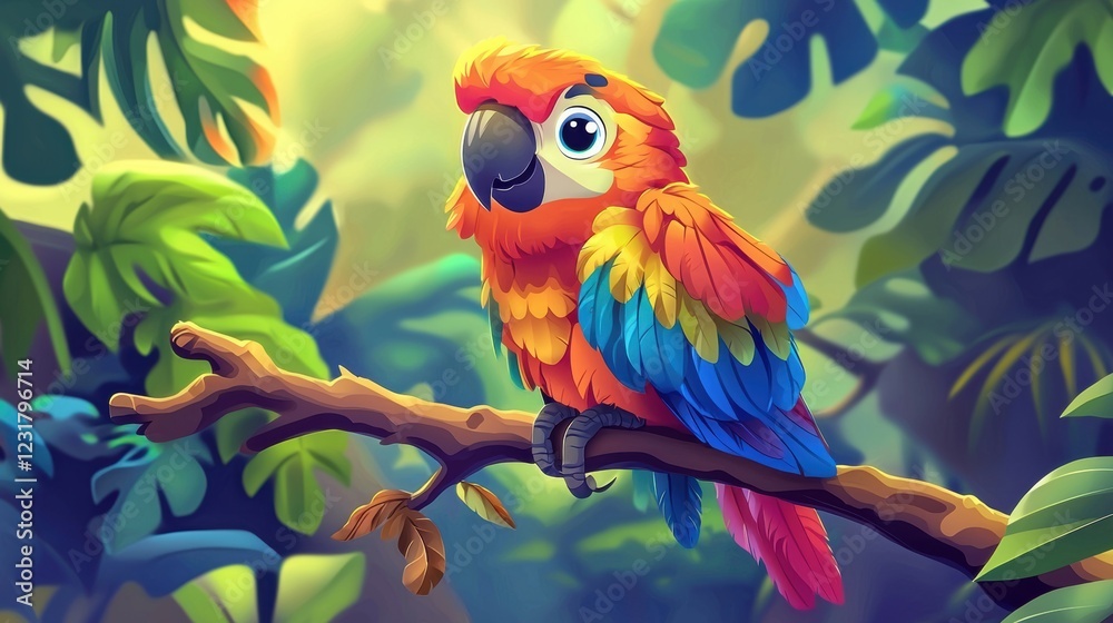 Fototapeta premium Colorful Macaw perched on jungle branches