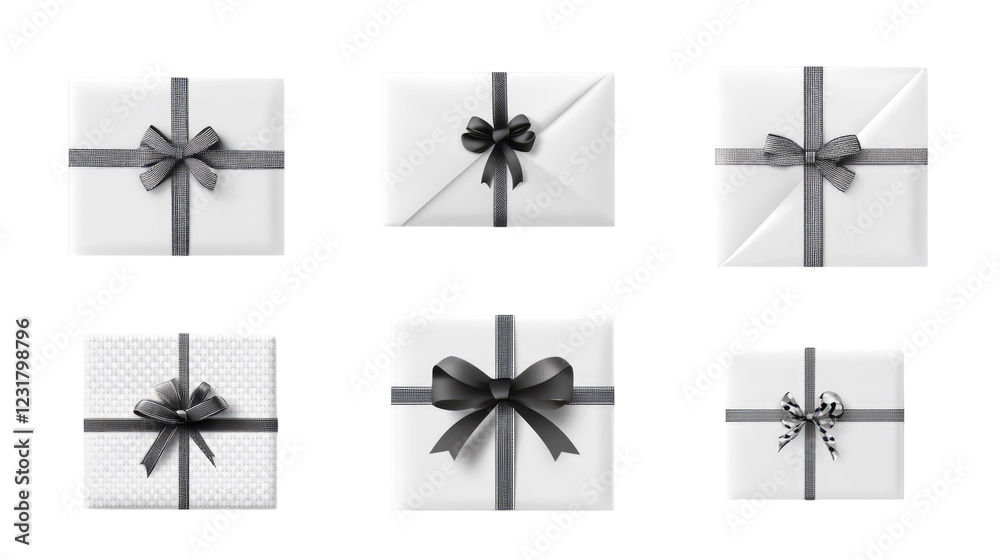 Fototapeta premium White gift box element set on transparent background.