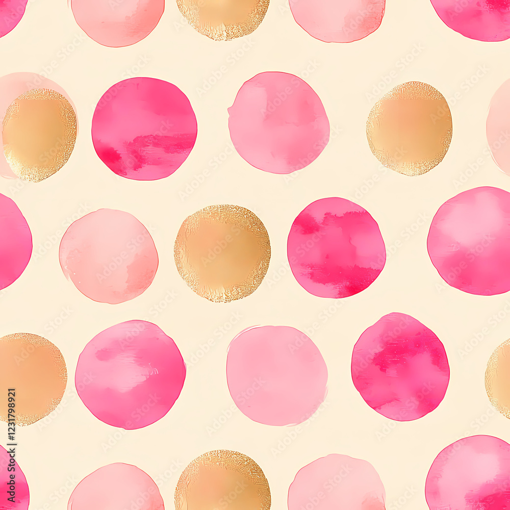 A delightful pattern showcases pink and gold circles arranged on a light surface A delightful pattern showcases pink and gold circles arranged on a light surface