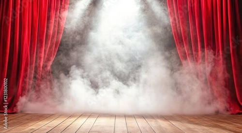 A red curtain with smoke coming out of it photo