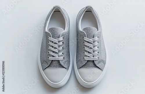 Two silver shoes with glittery laces