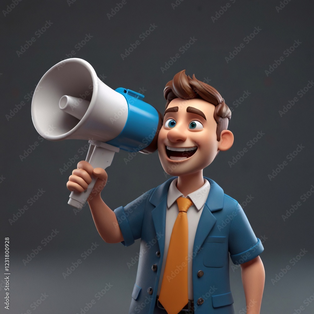 cartoon character stands with a banner and a megaphone. 3d illustration
cartoon character stands with a banner and a megaphone. 3d illustration