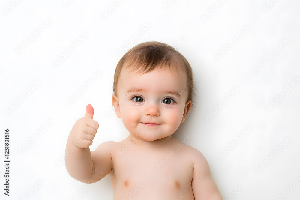 Portrait of cute smiling child toddler gives a thumbs up isolated on white background Portrait of cute smiling child toddler gives a thumbs up isolated on white background