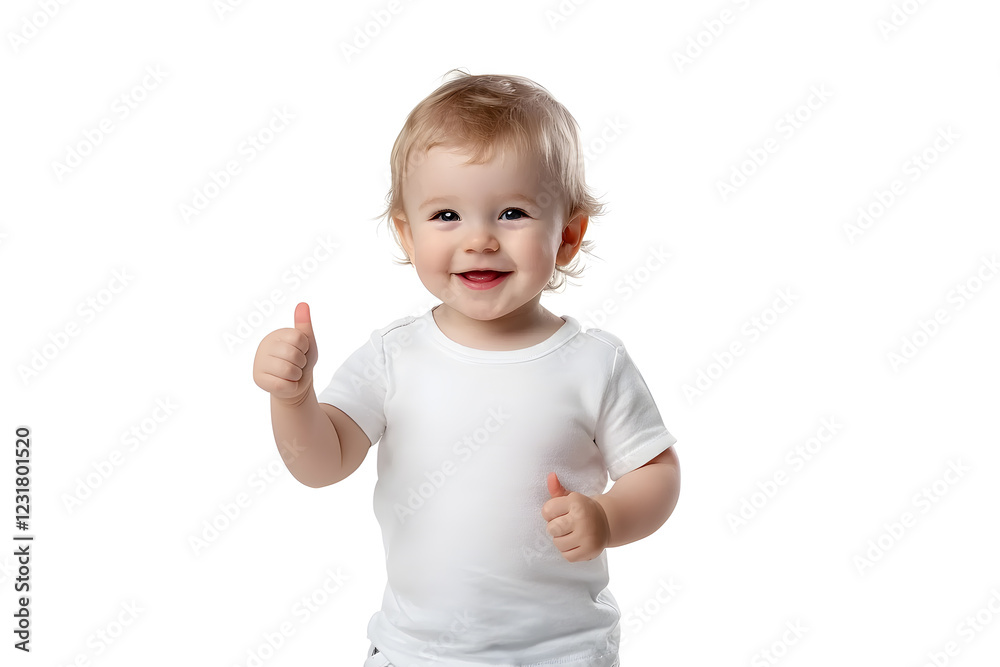 Portrait of cute smiling child toddler gives a thumbs up isolated on white background Portrait of cute smiling child toddler gives a thumbs up isolated on white background