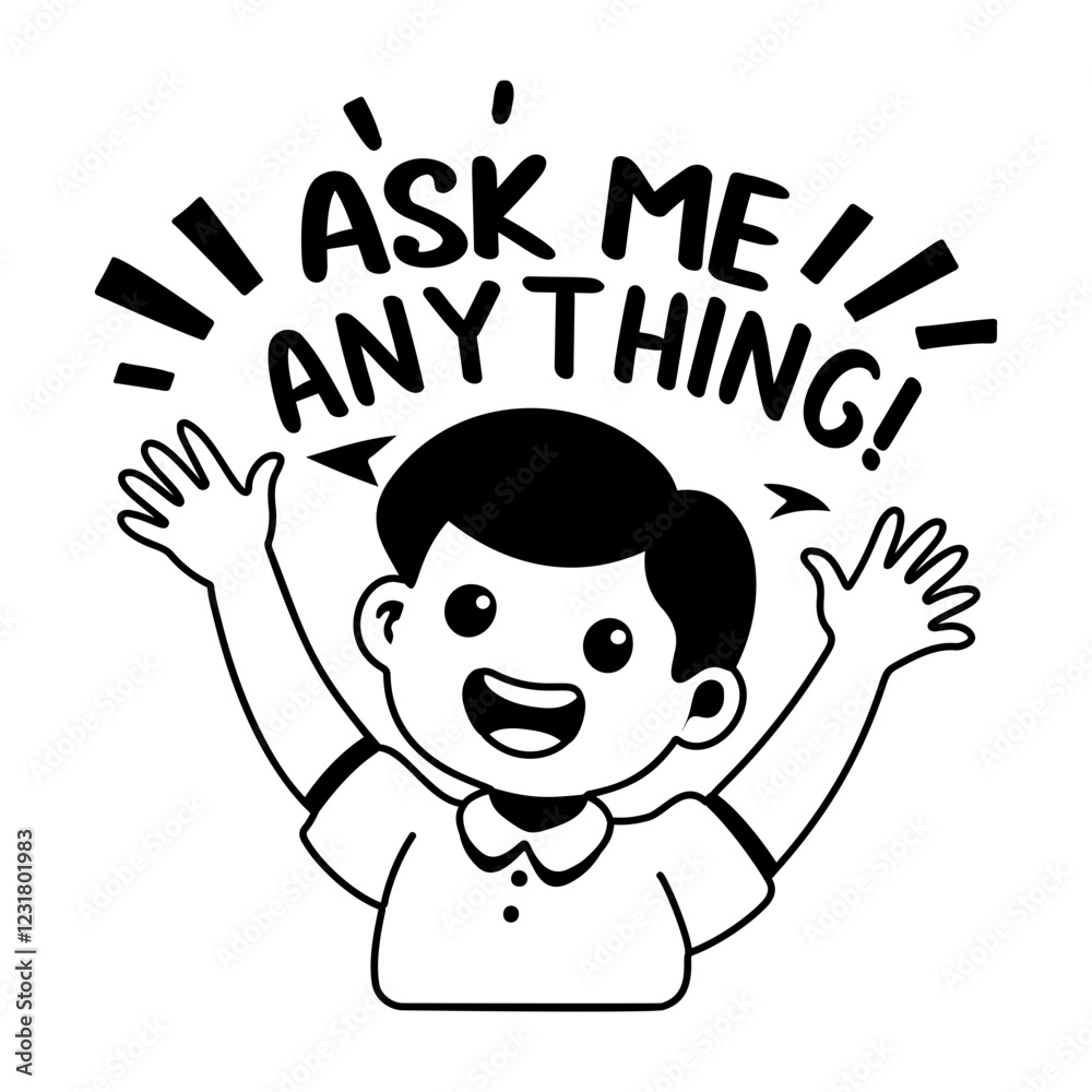 A glyph sticker of a confident character with ask me anything typography A glyph sticker of a confident character with ask me anything typography