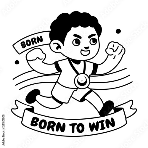 A glyph sticker of a winner character wearing gold medal 