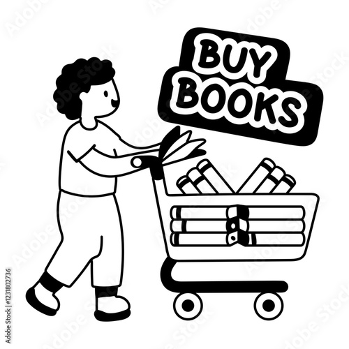 A glyph sticker of a bibliophile character buy books from store 