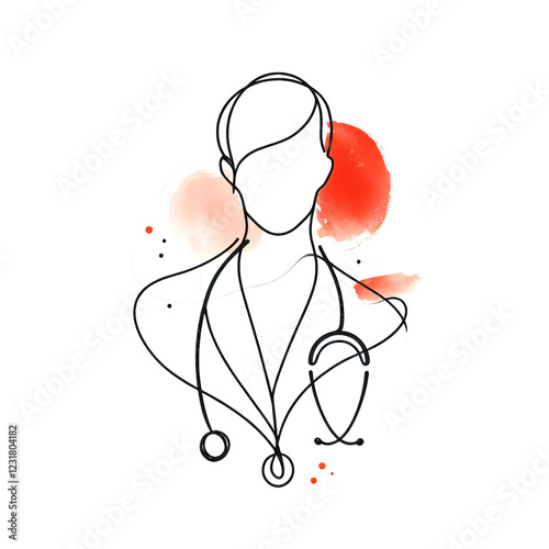 Elegant Minimalist Abstract Drawing of a Female Doctor with Black Lines
