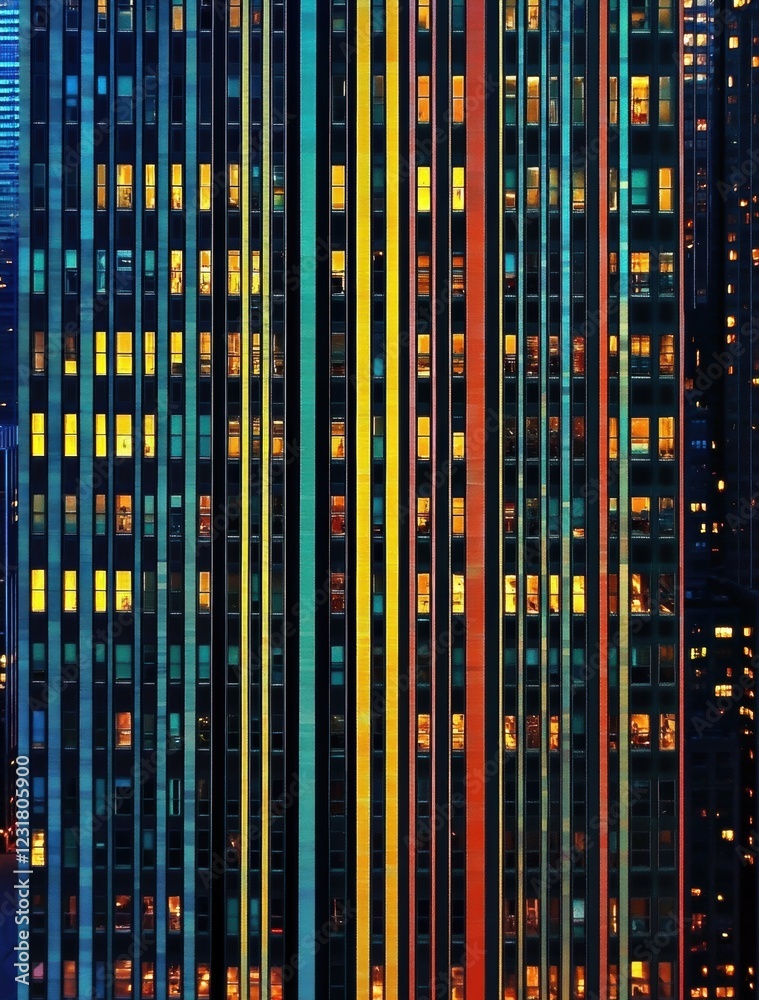The building is lit up with a rainbow of colors The building is lit up with a rainbow of colors