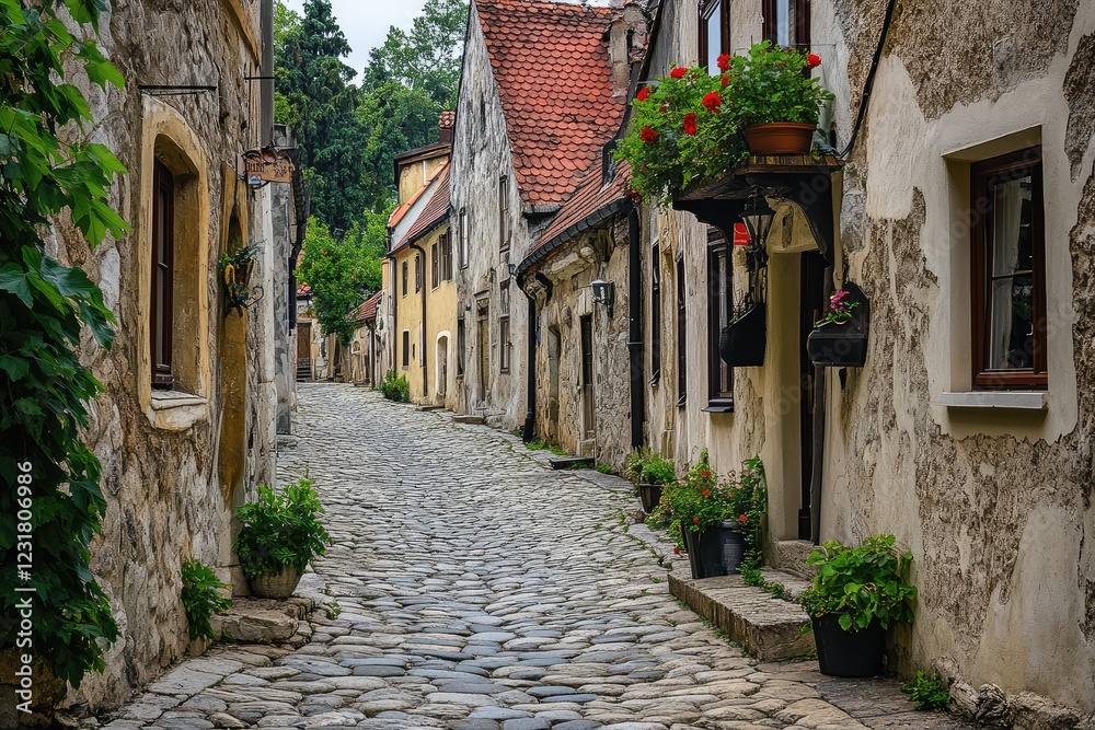 A historic street with old stone buildings and cobblestone paths, steeped in history and quiet charm. A historic street with old stone buildings and cobblestone paths, steeped in history and quiet charm.