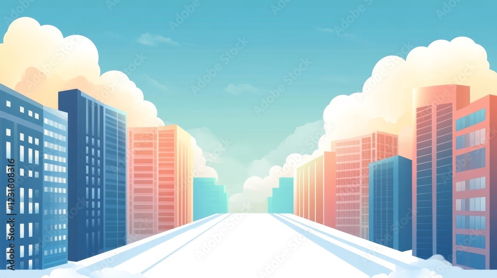 Fototapeta premium Futuristic Cityscape: A Snowy Road Between Towers
