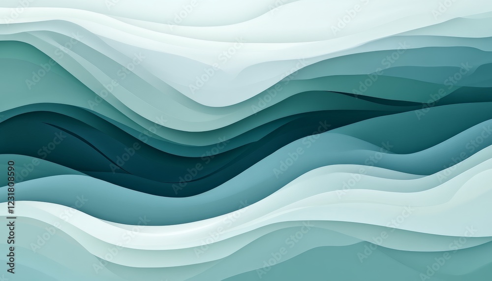 Fototapeta premium Seamless Wave Texture Elegant 3D Design With Light Mint And Seafoam Gradient Background