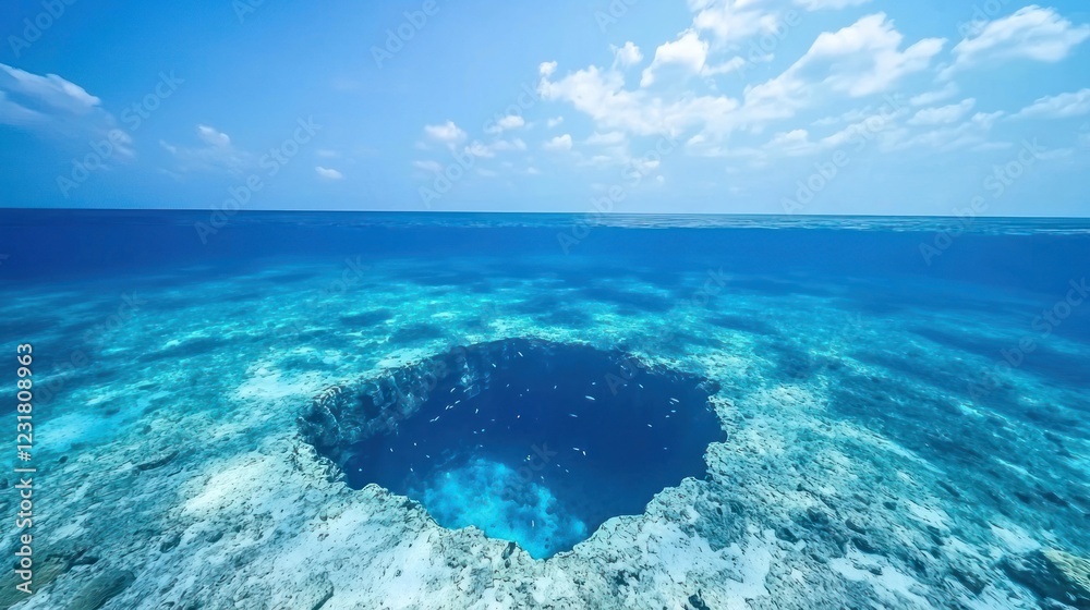 Fototapeta premium Ocean Hole Underwater View with Bright Blue Water and Sky