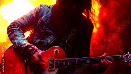 Epic Rock Guitar Solo Performance with Fiery Background - Live Concert Footage