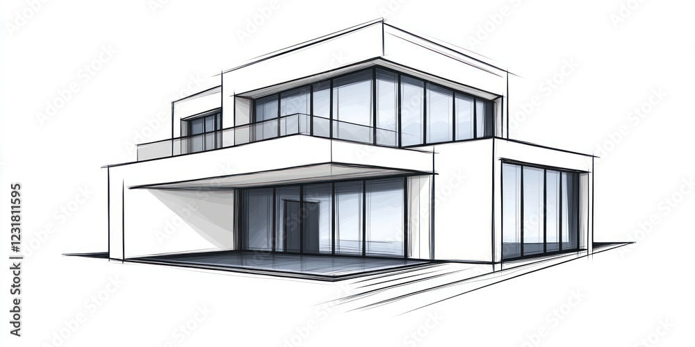 Modern House Architectural Sketch Design Drawing Modern House Architectural Sketch Design Drawing