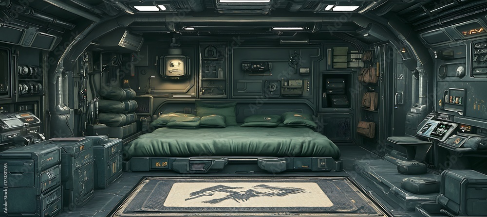 Futuristic Spaceship Cabin Bedroom with Functional Minimalist Design Futuristic Spaceship Cabin Bedroom with Functional Minimalist Design