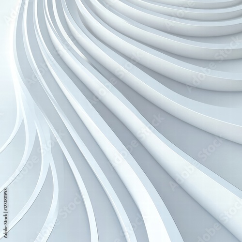 The image is a white and gray abstract design with a lot of curves and lines