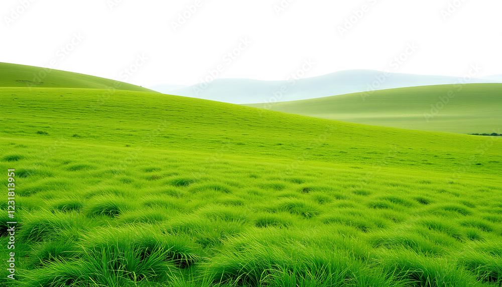 Fototapeta premium green grassland landscape isolated on white or transparent png. Meadow 2
