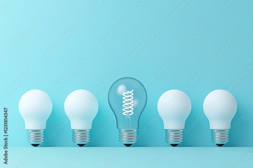 blue energy-saving light bulb and other white ordinary bulbs on blue background. innovation and energy efficiency. eco-friendly lamp design blue energy-saving light bulb and other white ordinary bulbs on blue background. innovation and energy efficiency. eco-friendly lamp design