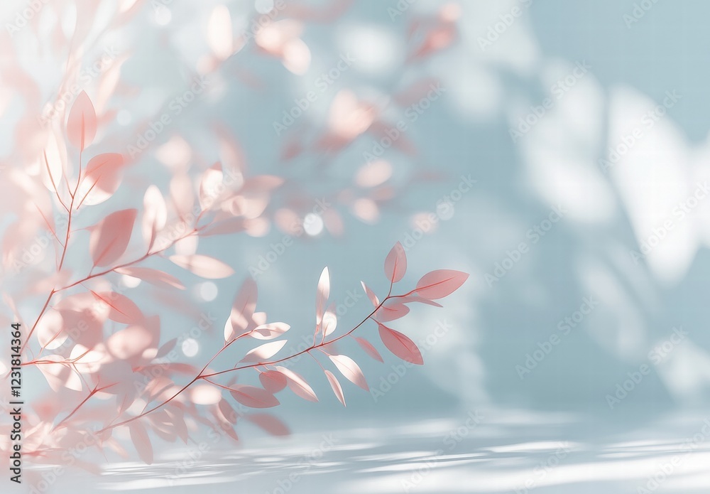 Naklejka premium A pink leafy branch with a blue background