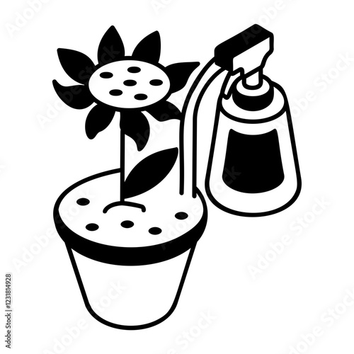 Liquid Fertilizers for flowers and indoor plants isometric outline concept, water soluble fertiliser vector icon design, Lawn and Gardening symbol, Farm and Plant sign agriculture and horticulture 