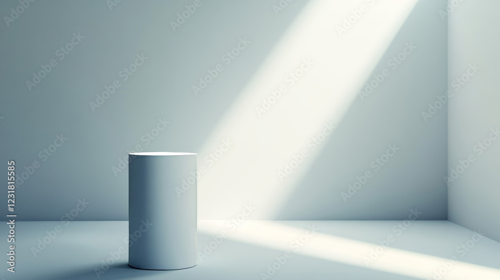 3d white product display podium platform in studio. Abstract minimal scene with wall and light in room. Empty showcase cylinder pedestal mockup. Perspective modern clean space showroom backdrop 3d white product display podium platform in studio. Abstract minimal scene with wall and light in room. Empty showcase cylinder pedestal mockup. Perspective modern clean space showroom backdrop